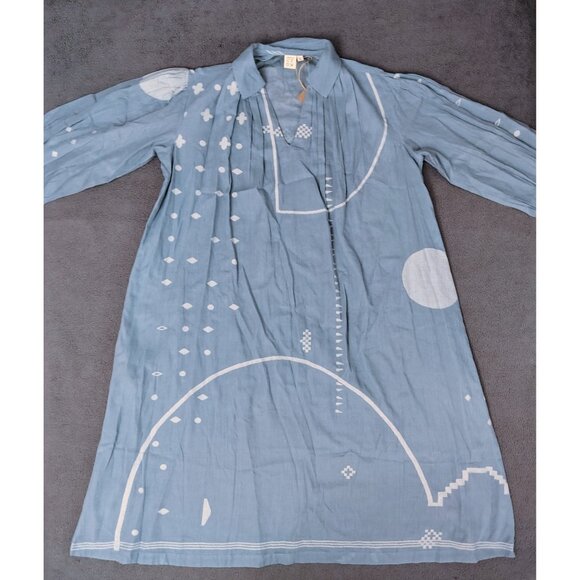 NWT World of Crow Relaxed Fit Midi-Dress Blue Sz (L) Oversize Lagenlook Coastal - Picture 4 of 11